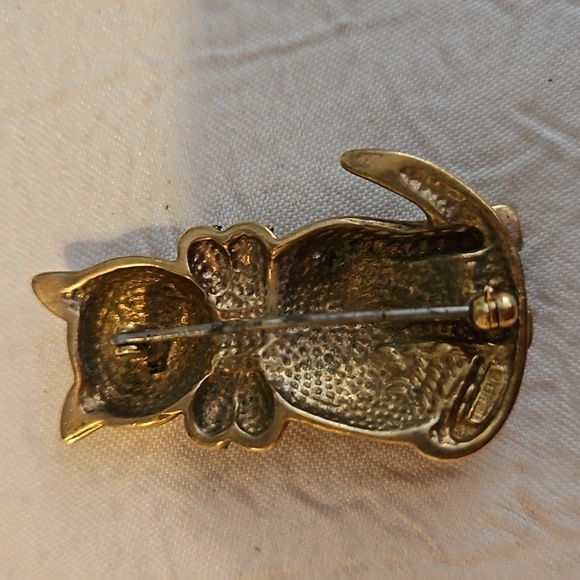 KREMENTZ Vintage Kitty Cat w/ Rhinestones Bow Brooch - Picture 5 of 6